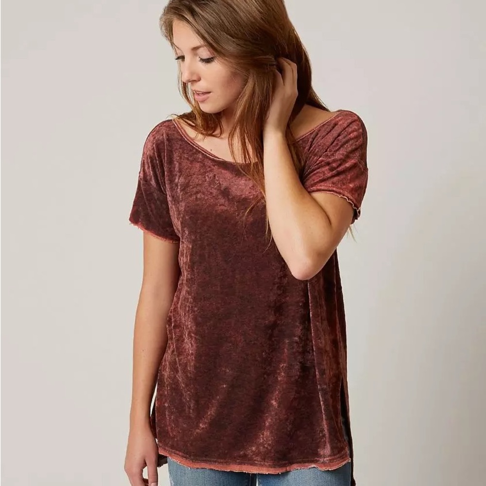We the Free raw edge ladies Doran velvet top high low hem size says TP+XS - Picture 10 of 11
